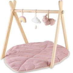 Nuby Little Hops and Raindrops Wooden Play Gym & Floor Mat in pink