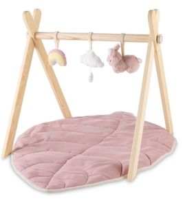 Nuby Little Hops and Raindrops Wooden Play Gym & Floor Mat in pink