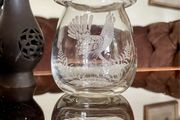 Vintage Signed Bruce Walker Kirkbuddo Glass Studio Etched Art Glass Bud Vase Capercaillie 1976