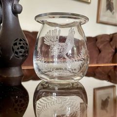 Vintage Signed Bruce Walker Kirkbuddo Glass Studio Etched Art Glass Bud Vase Capercaillie 1976