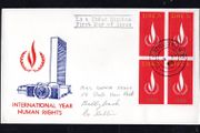 1968 Ireland International Human Rights Year 7d Block of 4 Commemorative Stamps Illustrated addressed First Day Cover (FDC) with Baile Atha Cliath (Dublin)