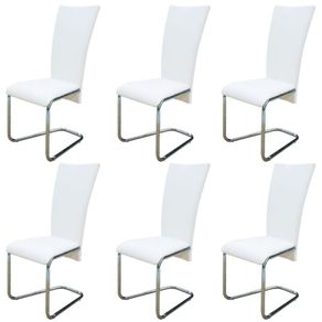 Cantilever Dining Chairs 6 pcs White Faux Leather