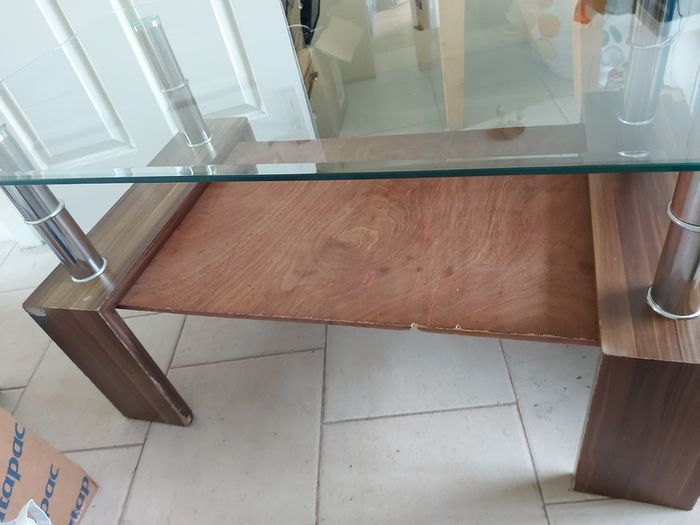 Glass Coffee Table with Timber Shelf, 109cm long x 60cm  wide x 56cm high