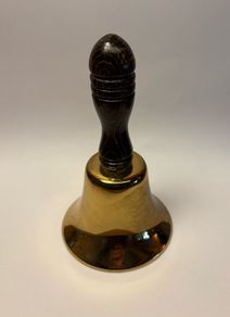 Vintage brass handbell with turned wooden handle / School & Dinner bell