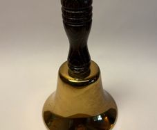 Vintage brass handbell with turned wooden handle / School & Dinner bell