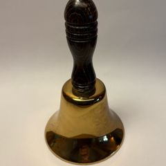 Vintage brass handbell with turned wooden handle / School & Dinner bell