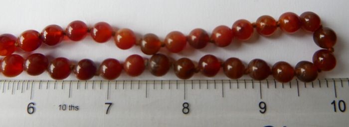 Vintage Natural Red Carnelian Agate Bead Necklace strung on a silk cord length 20"