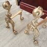 Antique Solid Brass Gothic Fire Dogs Andirons Image 5