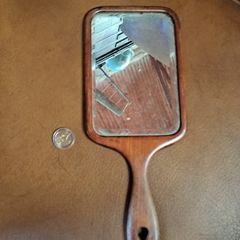 Vintage Art Deco Wooden Hand Mirror