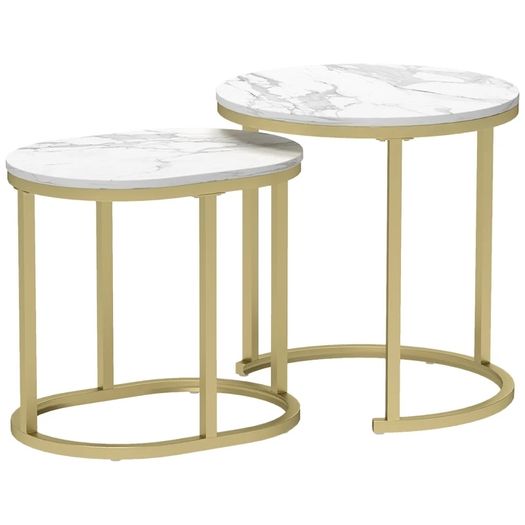 Marble-Effect Nest of Tables - Gold Tone/White