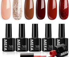 MEFA Gel Nail Polish Set, 6 Colors - Red, Brown, Nude, Glitter - UV Gel