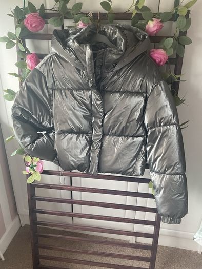 jacket Zara size small cropped metallic hooded jacket