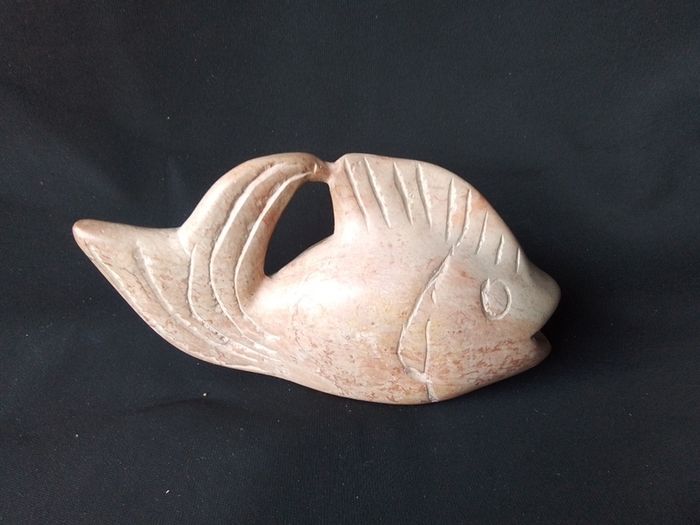 Two Stone Carved  Fish & a Stone Carved Bud Vase
