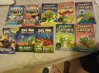 Bunny vs Monkey, dog man, investigators and dayse books