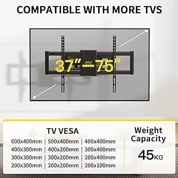 SALE | TV Wall Bracket for Most 37 to 75 Inch 4K LED & OLED TVs up to 45kg, TV Bracket with Dual Articulating Arms, Swivel, Extension & Tilt, TV Wall Mount with Max VESA 600x400mm