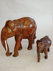 Vintage Hand Carved Hardwood Elephant's x 2