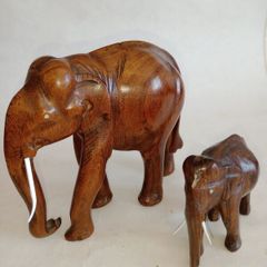 Vintage Hand Carved Hardwood Elephant's x 2