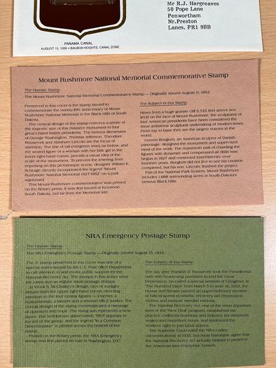 4 x Historic stamps of America collection Panama Canal, NRA, Rushmore, Scott Key