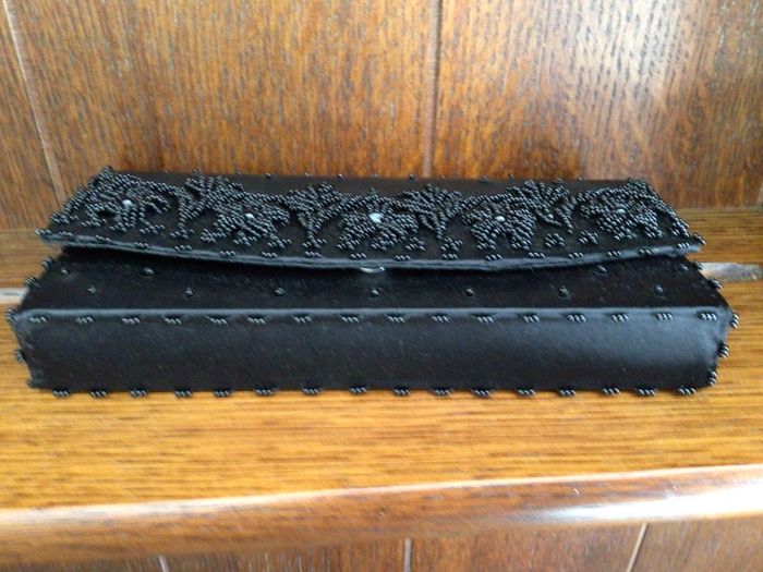 Vintage Black satin and beaded clutch bag