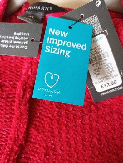 Primark  Red Cardigan.   S.XL - 18-20.   B.N.W.T.