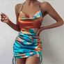 Tie dye satin ruched dress Image 5