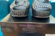 Brand new Pons Quintana Fatima navy metallic leather sling back wedge sandal