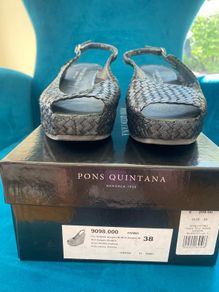 Brand new Pons Quintana Fatima navy metallic leather sling back wedge sandal
