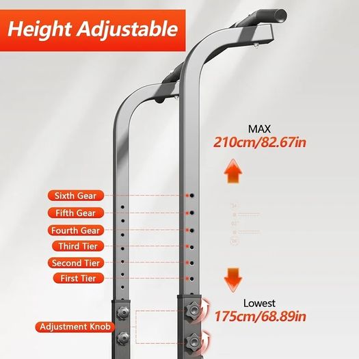 Foldable Power Tower Pull Up and Dip Station Free Standing 6 Level Adjustable 175-210 cm Stable Triangular Base Space Saving Home Gym Equipment