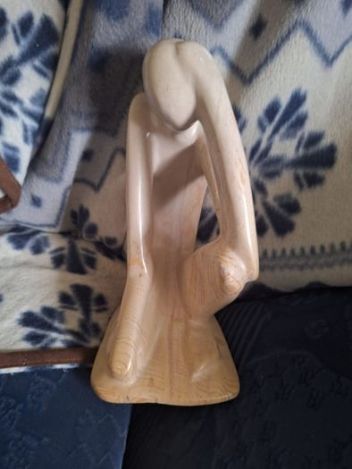 Based on the famous sculpture by Auguste Rodin, vintage soapstone figure, "The Thinker"
