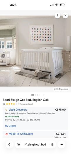 Sleigh cot with brand new mattress