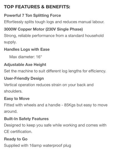 Max Axe 7 tonne electric splitter (motor issue)