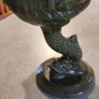 Stunning Vtg Olive Green Glaze Porcelain -Koi Fish Shell Pedestal Bon Bon Dish Image 9