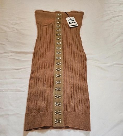 LPA Brown Knit Tube Strapless Mini Dress RRP 250E