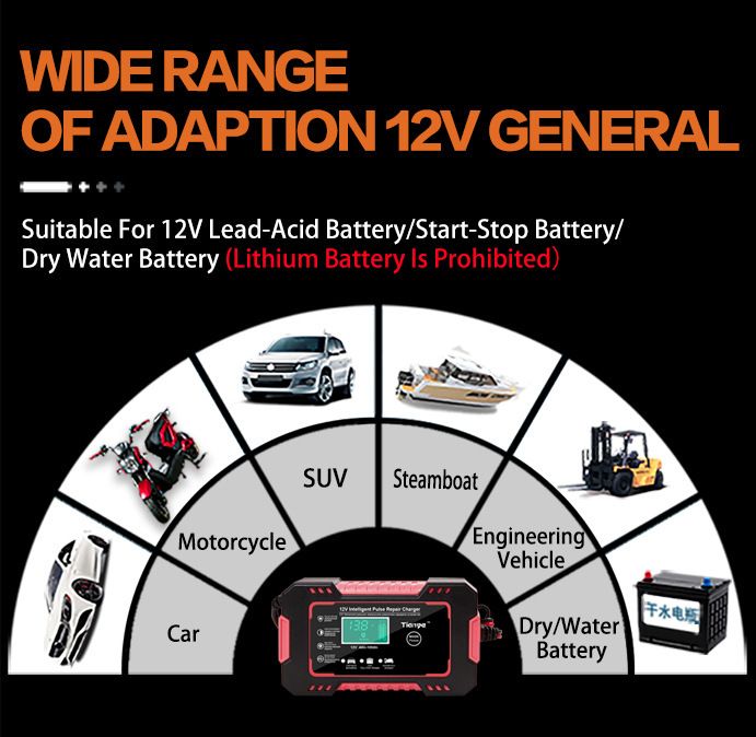 Car Battery Charger Digital LCD Display Full Automatic 12v Car Battery Charger Power Puls Repair Chargers Wet Dry Lead Acid