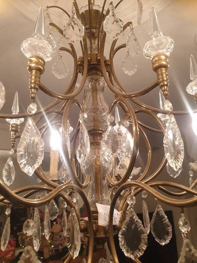 Old Brass&Cut Glass Chandelier