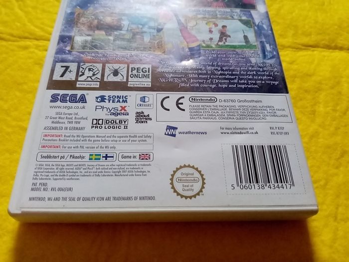 Nights Journey of dreams Nintendo Wii Games Original