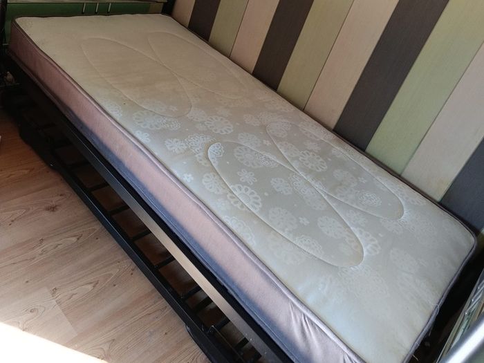 Single Metal Day Bed with Pull-Out Guest Bed & Mattress