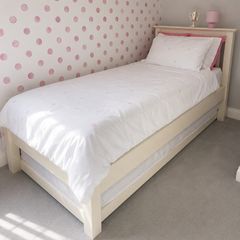 Cream Wooden Single Bed with Pull-Out Trundle Bed