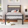 3FT Single Bed Frame, Metal Platform Upholstered Bed frame with Headboard and USB Charging Station Image 9