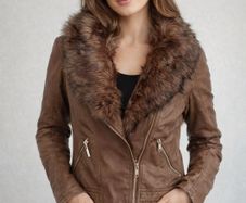 Brown Leather Jacket (pleather): Size 8