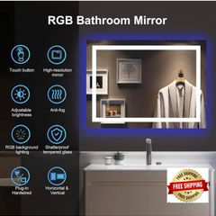 Smart Illuminated Wall Mirror for Bathroom, 70x50cm Anti Fog LED Mirror