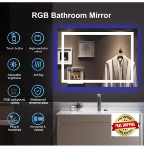 Smart Illuminated Wall Mirror for Bathroom, 70x50cm Anti Fog LED Mirror