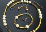 Cream Yellow Mustard Handmade Set Necklace with matching bracelets and earrings, in a GIFT BOX
