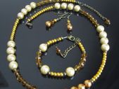 Cream Yellow Mustard Handmade Set Necklace with matching bracelets and earrings, in a GIFT BOX