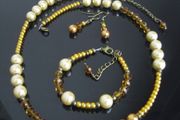 Cream Yellow Mustard Handmade Set Necklace with matching bracelets and earrings, in a GIFT BOX