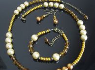 main image for ad Cream Yellow Mustard Handmade Set Necklace with matching bracelets and earrings, in a GIFT BOX