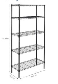 5 Black Steel Shelving Units Adjustable - Sold As One Lot
