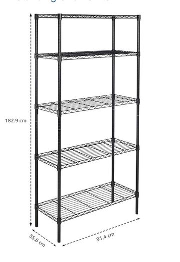 5 Black Steel Shelving Units Adjustable - Sold As One Lot