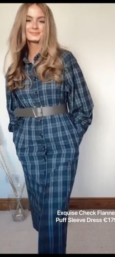 boutique check dress, puff sleeve