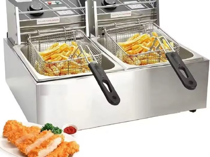 220v Commercial Deep Fryer 2X6L Double Tank Deep Fat Fryer Stainless Steel Chip Fryer 2500W+2500W With Lids